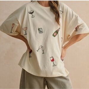 Women's cocktail embroidery  Graphic Tee